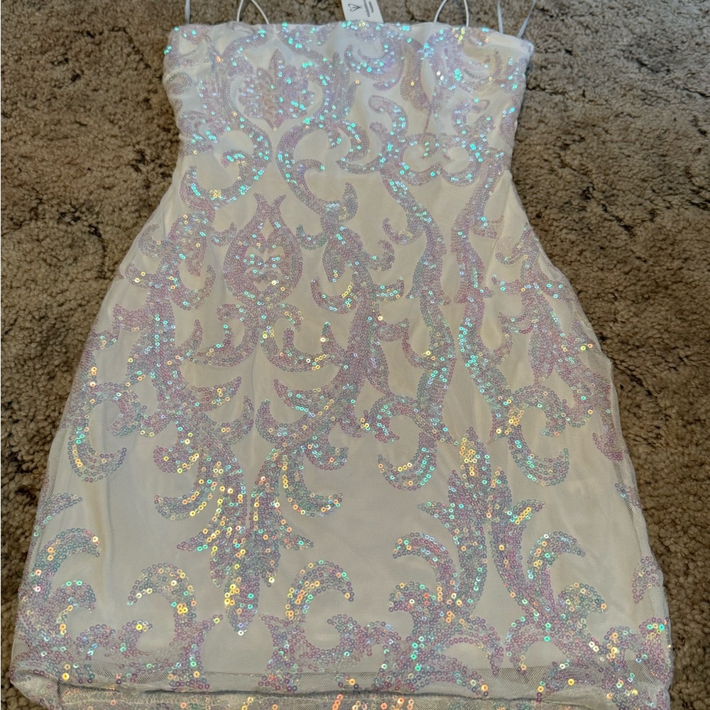 Windsor Cream and Pink Sequin Sheath Dress